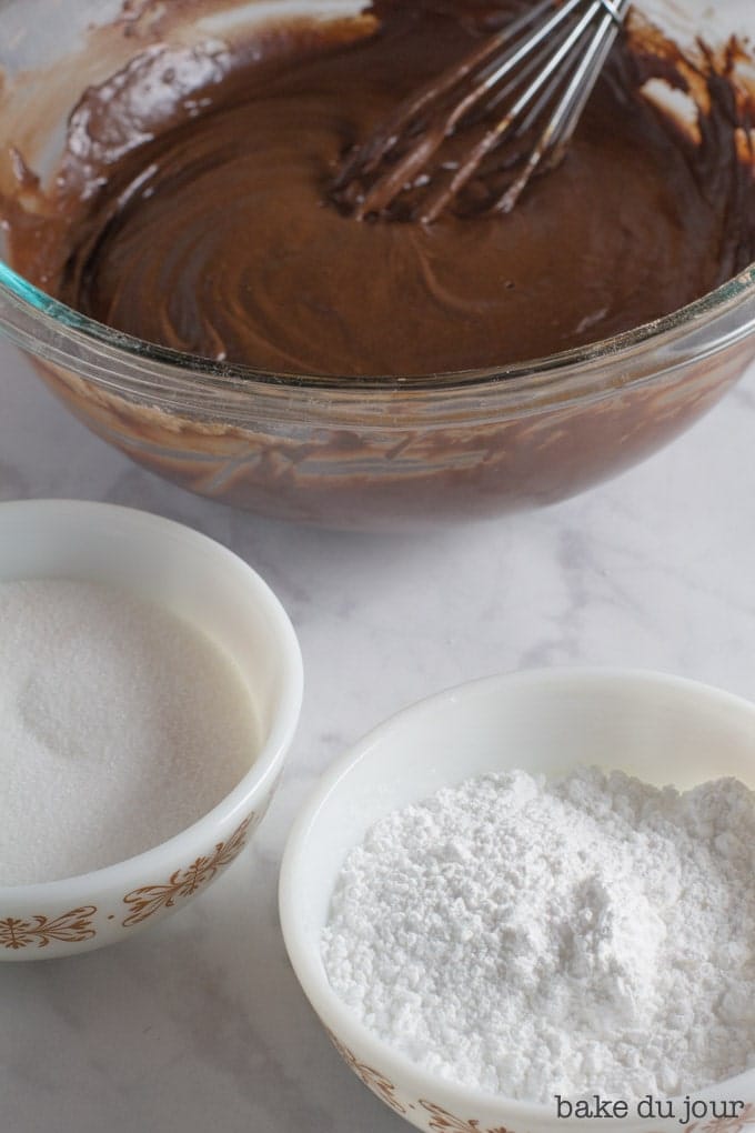 The Best Chocolate Crinkle Cookies - wet and dry ingredients laid out