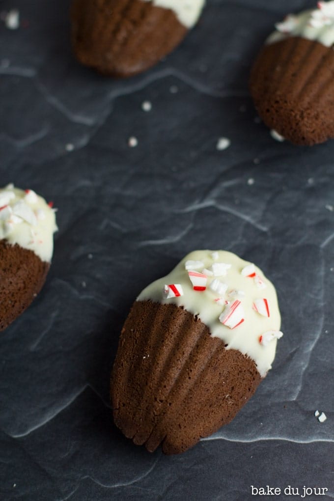 Close up shot of Peppermint Chocolate Madeleine