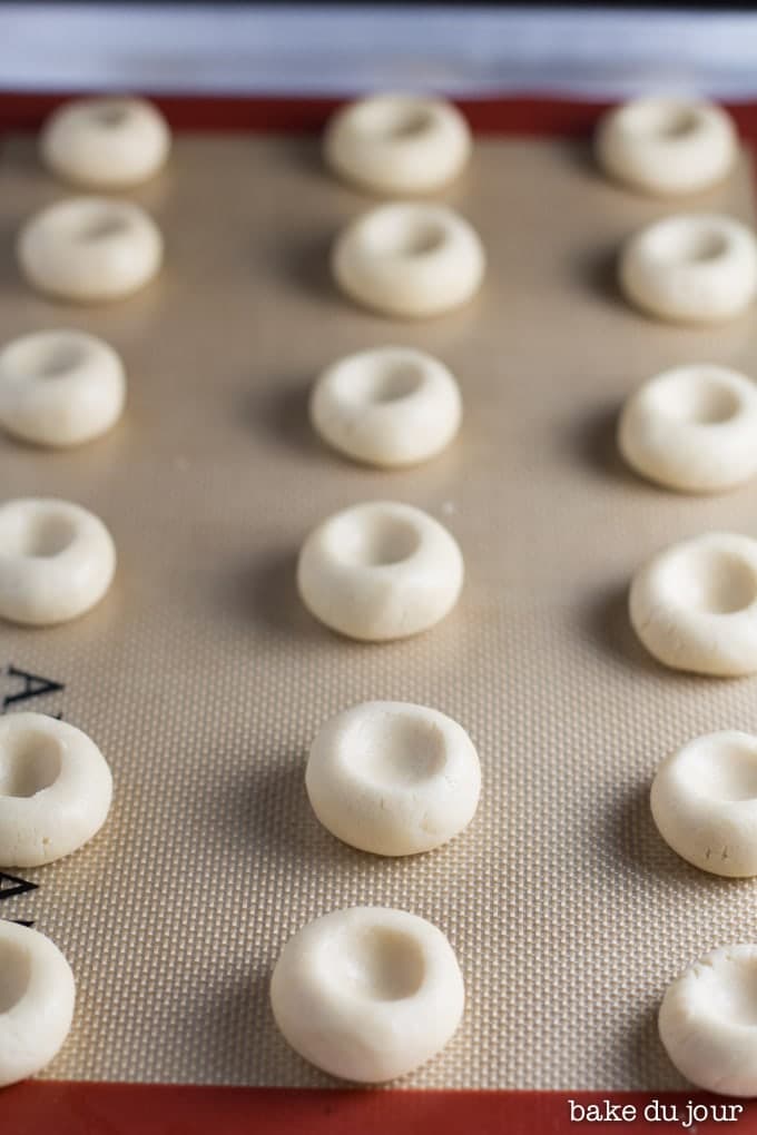 Dough for Strawberry Jam Thumbprint Cookies about to be piped