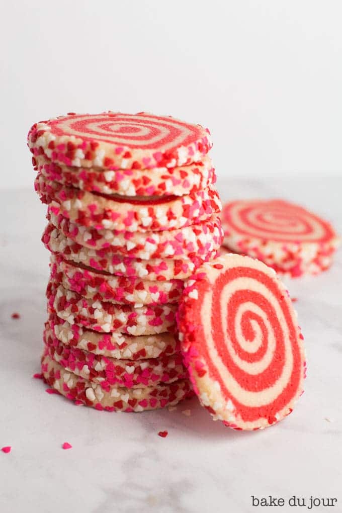 Valentine's Day Pinwheel Cookies stacked up