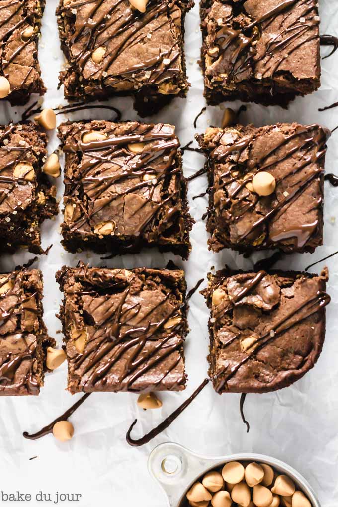 Overhead shot of a batch of Butterscotch Chip Brownies