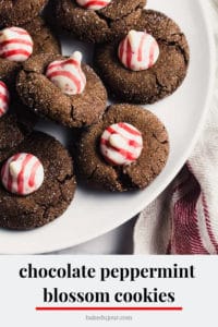 Chocolate Peppermint Blossom Cookies Pinterest graphic